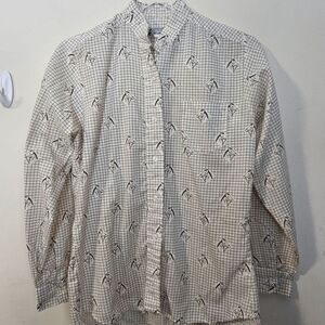 The Ratcatcher Variety Button Down Long Sleeve Horse Print Blouse White/Tan Size